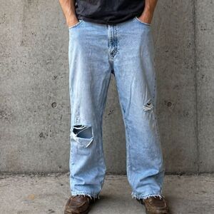 Carhartt Mens 44x36 Baggy Distressed Jeans Light Wash Workwear Denim Vintage